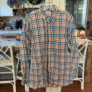 Casual Plaid Button-Down Shirt in Blue and Orange